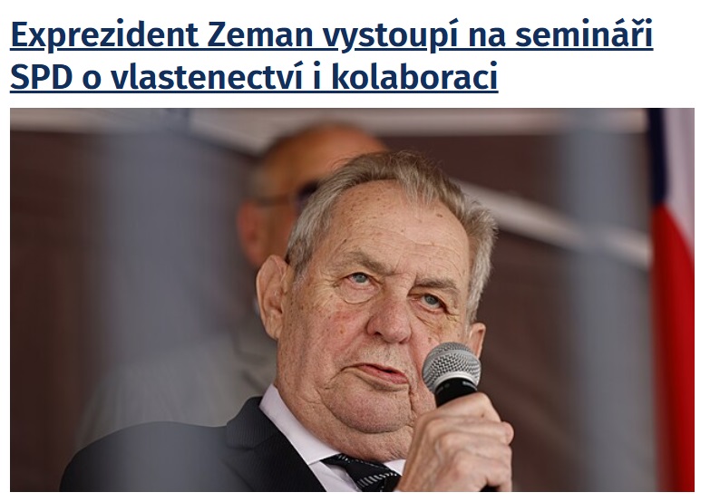 PepaKopecky's tweet photo. Exprezident Miloš Zeman se v úterý vrátí do Sněmovny. Má vystoupit na semináři „Klíčové pilíře české státnosti: Hrdinství a vlastenectví versus historický revizionismus a kolaborace“, který se koná pod záštitou poslance SPD Tomáše Doležala.
https://t.co/L8yIG9uiql https://t.co/78K9DgNyHc