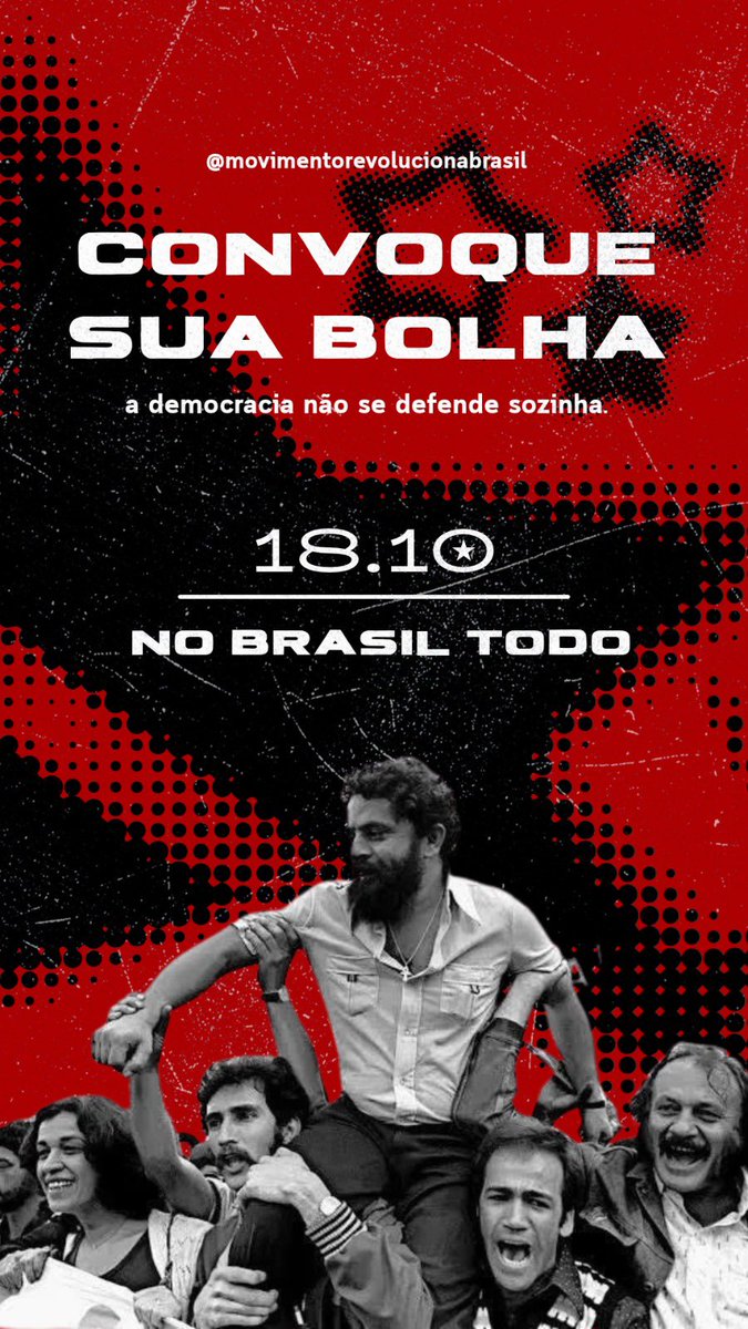 mrevolucionaBR's tweet photo. CONVOQUE OS SEUS!!! 

Dia 18 de outubro, no BRASIL INTEIRO, nos enviem seu estado, local e horário, que repostaremos!!! 

UM PAÍS MUDO, NÃO MUDA.

#movimentorevolucionabrasil
#EleNão 
#FandomsComLula https://t.co/eDAZsPLMW3