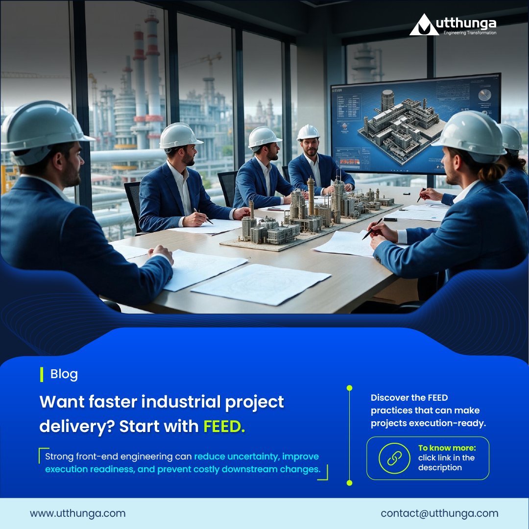 Utthunga's tweet photo. Faster project delivery starts before construction with better FEED.

Align engineering data, process design, controls, equipment specs, and project requirements early to reduce rework and engineering bottlenecks.

Read more:
https://t.co/o7AEOJQIrT
#Utthunga #FEED https://t.co/jDCeU8imta
