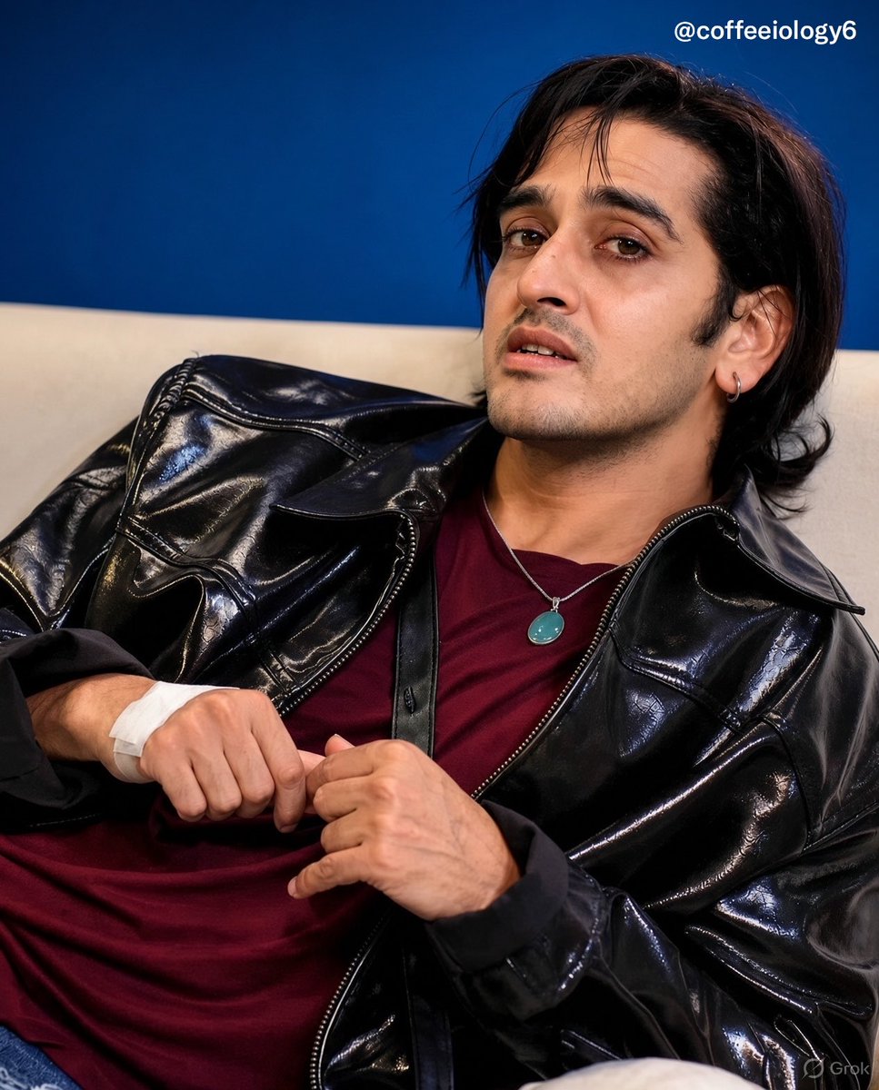 Coffeeiology6's tweet photo. Leather like darkness, maroon like desire, n eyes that hit harder than both.💘

#QaziTouqeer • #BiggBoss20 • #BB20 https://t.co/8GFBlGPMA5