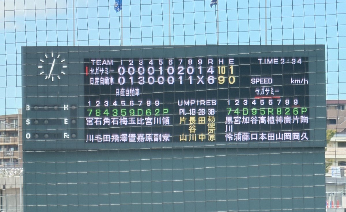 shakaijin_base's tweet photo. やった！NISSANが全国切符だ！
日産自動車が日本選手権関東代表決定戦でセガサミーを6−4と下した。
2009年以来17年ぶり17度目の本大会出場を決めると、等々力球場のグラウンドとスタンドは歓喜に沸いた。
休部から昨年活動再開し、復帰後初の二大大会出場。京セラドームでは03年以来の優勝をめざす。 https://t.co/5lfTRmACI1