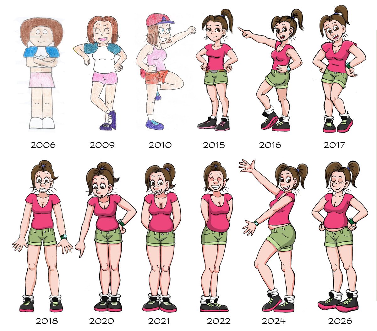 toonchicktrina's tweet photo. I’ve been drawn for a very long time now, 20 years actually! Its cool getting to see how the leap to digital happened huh? Stayed pretty consistent up til now, I mean if it aint broke? #characterdesign #drawing #illustration #originalcharacter #trina #oc #noai #humanmadeartwork https://t.co/PLuYV9lxc3