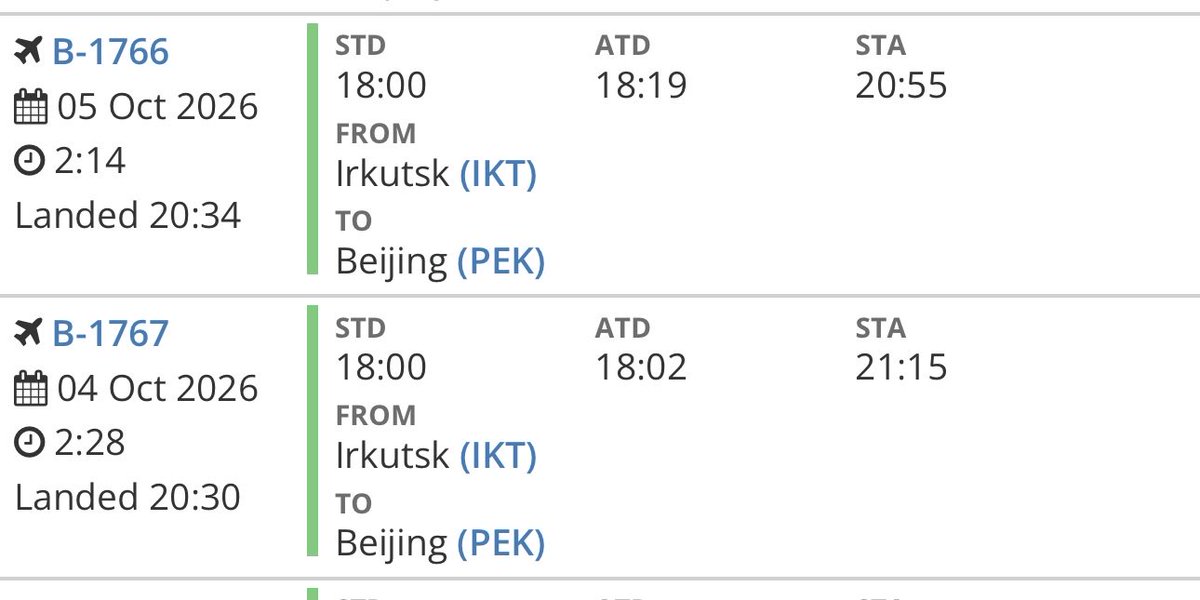 badpartycapital's tweet photo. @ONVentura Acá va un buen indicador. Los chinos tienen historial de ser bastante draconianos en estos temas, así que si no suspenden el vuelo de Irkutsk, es un indicador relativamente fiable. https://t.co/JiBgWMCXLI