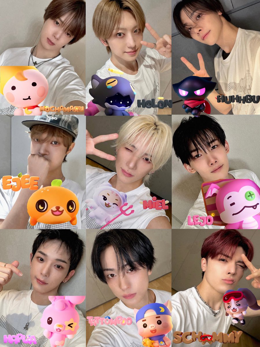 Hao_takichan's tweet photo. &amp;TEAM公式キャラクター 'TEAMILY'

👑ケイ　　：MOCHAMARU
🎮フウマ　：HOLON
🍓ニコラス：HUHHBU
🍊ウィジュ：EJEE
🐱ユウマ　：MIEL
🍚ジョウ　：LEJO
🐰ハルア　：HAPUA
🐣タキ　　：TATTOMPOO
🐶マキ　　：SCHAMMY

⚠︎自力飛行可能：フウマ/ユウマ/マキ
⚠︎多分ずっと浮いてる：ウィジュ https://t.co/mA5fm67c7j