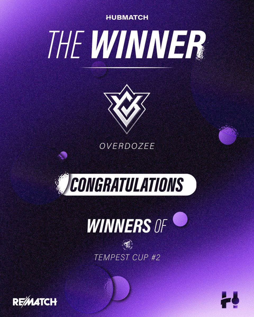 hubmatchpro's tweet photo. 🏆 @OVERDOZEE_TEAM ARE YOUR TEMPEST CUP #2 CHAMPIONS!

Congratulations to OVERDOZEE on taking home the title and the 200£ prize pool. 💰

@Tempest_EsportX | #Rematch #PlayRematch #RematchEsports https://t.co/x64V0xjJPx
