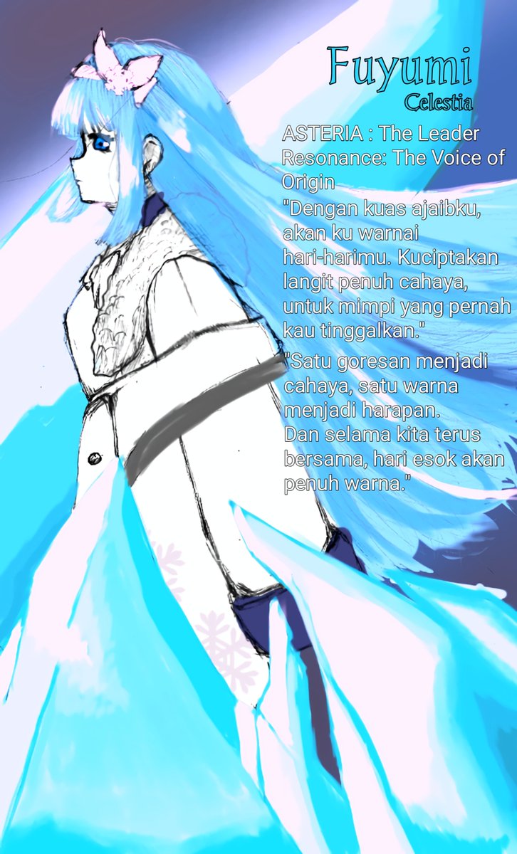 OkamiShiro30's tweet photo. Fanfiction character introduction 
"Ketika dunia membisu, nyanyian menjadi senjata, keheningan menjadi teror, kepercayaan menjadi rasa curiga." 
"Jika—jika embun salju jatuh di tangan, jangan biarkan menghilang.." 
#fanfiction
#fuyumillust
#fuyusagi
@FuyumiCelestia https://t.co/zWJMGMtZ9f