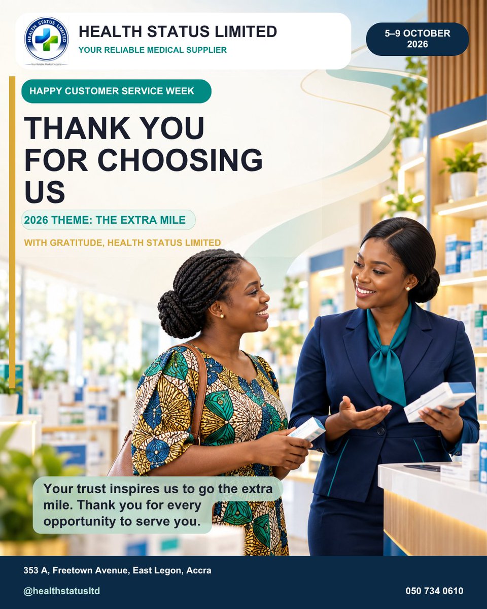 HealthStatusLtd's tweet photo. This Customer Service Week, we celebrate you, our valued customers. Your trust inspires us to go the extra mile every day.

Thank you for choosing Health Status Limited and for every opportunity to serve you. 💙💚

#CustomerServiceWeek #TheExtraMile #CustomerAppreciation #Health https://t.co/6rUglgTCL7