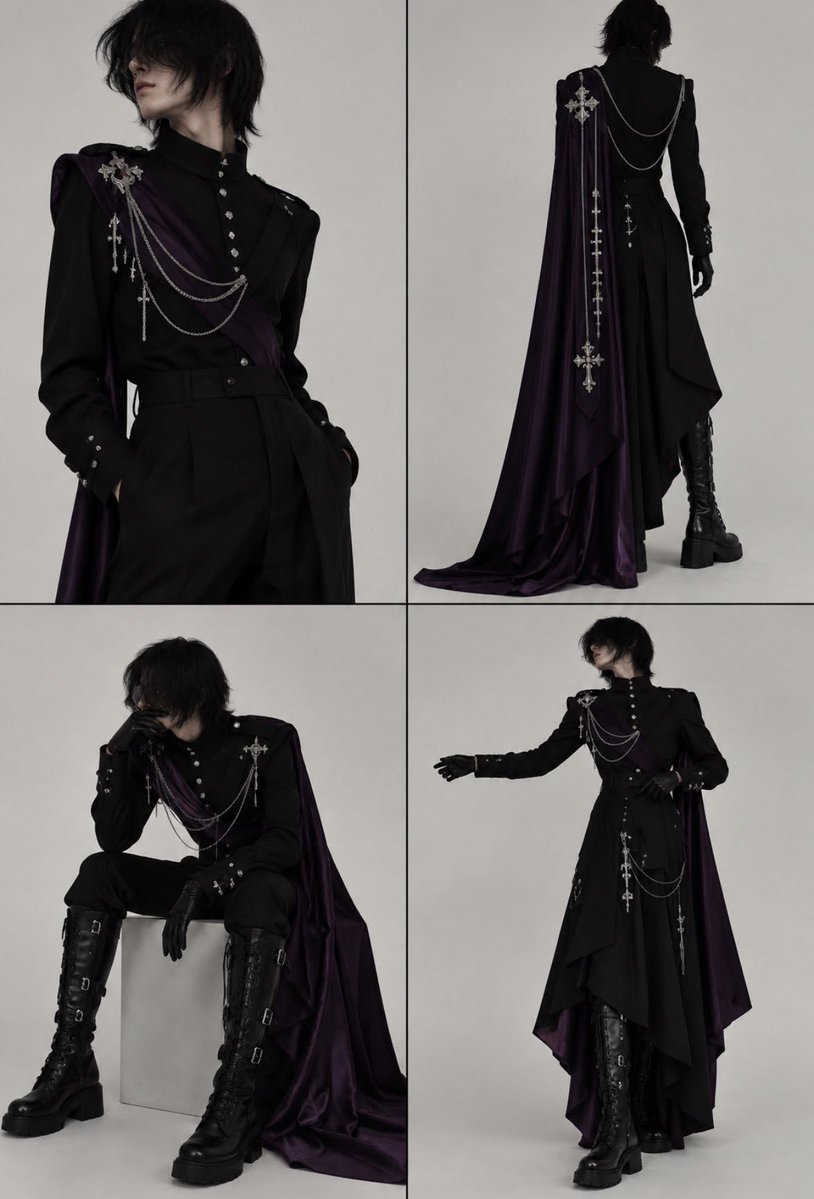 crimsonheirloom's tweet photo. gothic elegance with dramatic draping, silver chains, and a dark regal edge https://t.co/mJEaAmfPkN