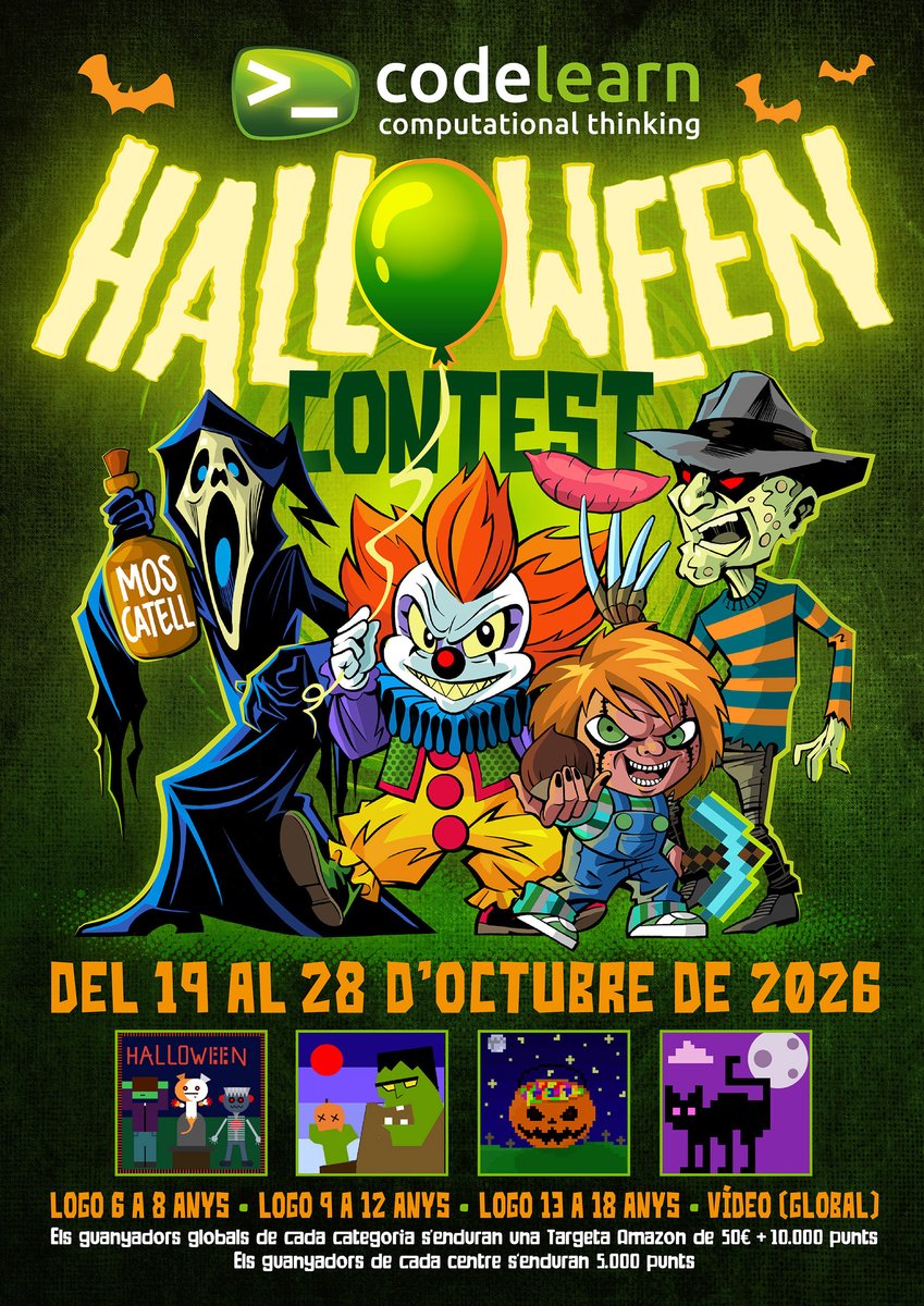codelearn_cat's tweet photo. Torna el nostre Concurs de Halloween! Del 19 al 28 d'octubre, programa els teus dibuixos amb Logo o edita un vídeo relacionat amb aquesta temàtica i podràs guanyar premis a la plataforma de Codelearn: https://t.co/5VAqnwo5Nv https://t.co/aPWfyeQOGZ