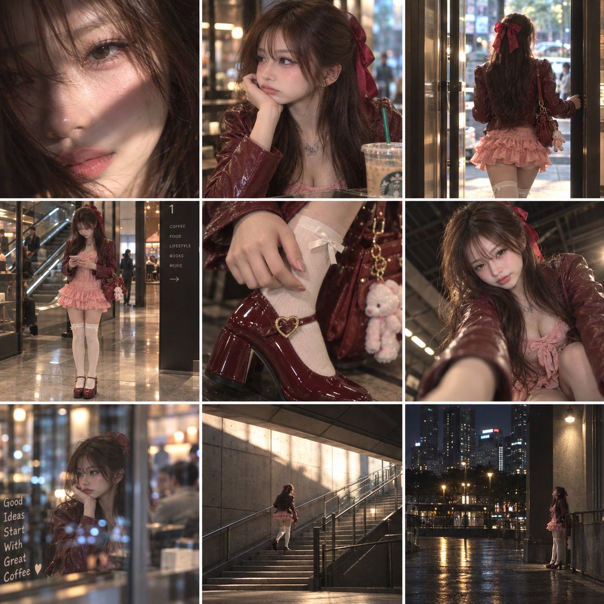 0xkyne's tweet photo. ��� 一张图衍生一部电影！
刷到这个“电影九宫格”提示词，太神了！

用同一张人像当参考，AI 就能自动生成 9 张完全不重样的电影定格截屏：

极致景别变化：局部特写、背影、街头中景、极度渺小的远景全混杂

拒绝千篇一律：视角完全打散，低角度、偷窥感、剪影与自然光影拉满

克制的叙事感：告别做作摆拍，每一格都像长片里偶然被目击的真实一瞬

35mm 胶片质感拉满，原提示词也放评论区👇

#AIART #电影感
