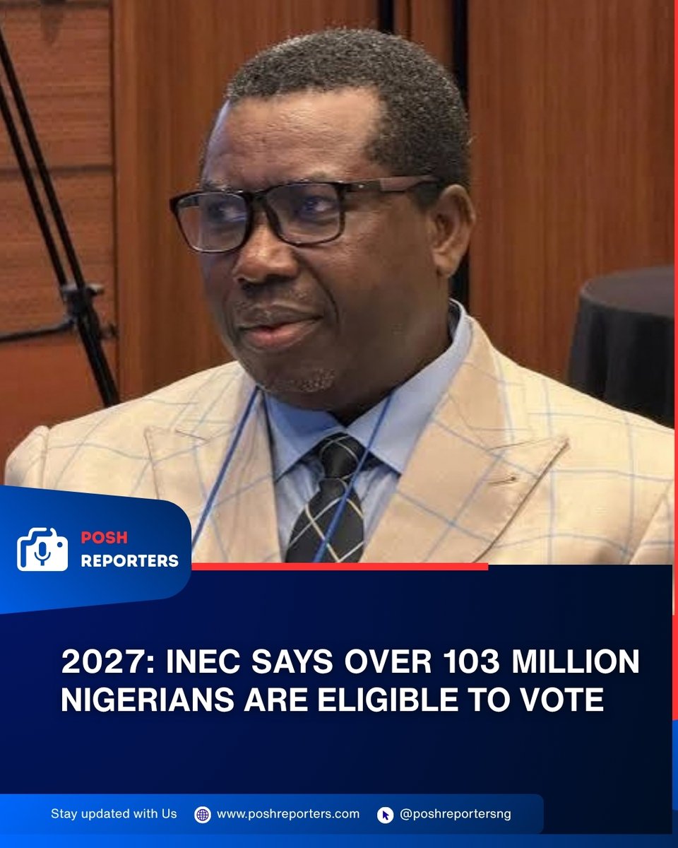 poshreportersng's tweet photo. Nigeria’s national voters’ register has surpassed 103 million ahead of the 2027 general elections, INEC says.
The figure follows the completion of the CVR exercise and final biometric clean-up.
https://t.co/FT4OT6azuM #PoshReporters #INEC #2027Elections https://t.co/pRdf1WMdUG