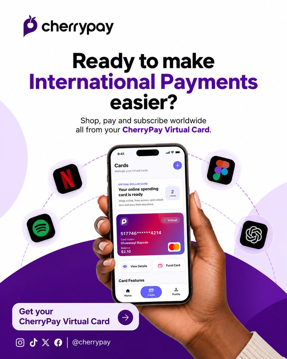 Usecherrypay's tweet photo. That subscription you’ve been trying to pay for?
That online service you need?
That international payment you’ve been postponing?
Maybe you just need the right card
#SUPERAGENTPP #lagoslife https://t.co/RWspH5tWJB