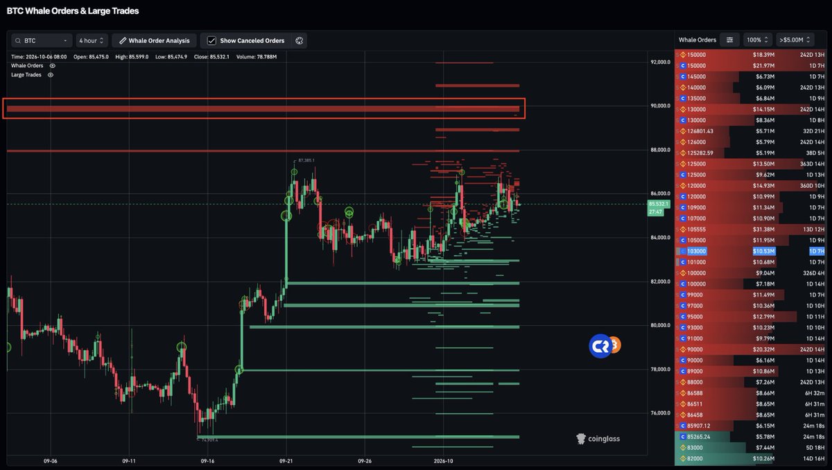 Cryptoocean97's tweet photo. #Binance whales really don't want to see #Bitcoin trading above $90,000.

🔴 HUGE sell orders have been placed to defend this level. https://t.co/ttLXrdWRKr