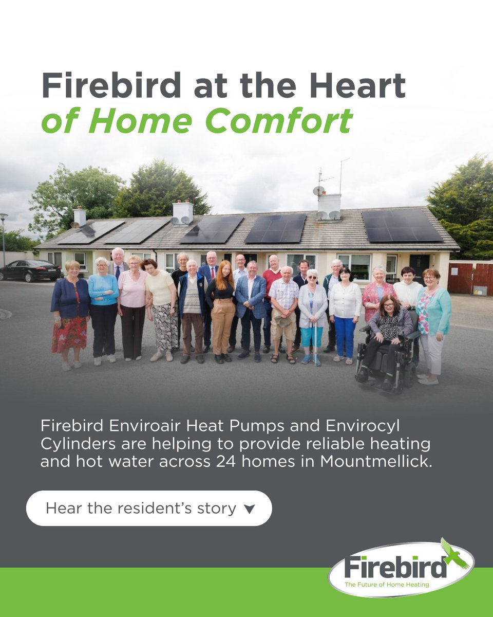 FirebirdHeating's tweet photo. We’re proud that Firebird Enviroair Heat Pumps and Envirocyl Cylinders are helping to provide reliable heating and hot water for residents across 24 homes in Mountmellick.

Hear a resident’s story and discover what these upgrades mean for everyday life: https://t.co/vroa0ZAf1C https://t.co/JvNysn0iGl