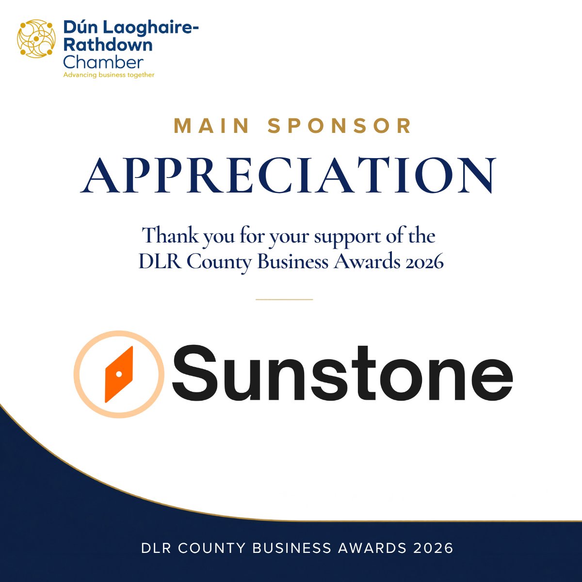 DLRCO_Chamber's tweet photo. We extend our sincere thanks to Sunstone, Main Sponsor of the DLR County Business Awards 2026, for their generous sponsorship and valued support.

These Awards celebrate the achievements of businesses across Dún Laoghaire–Rathdown and the people whose ideas, dedication and hard work drive their success. From emerging start-ups to established organisations, they shine a spotlight on the talent and diversity within our business community.

Sunstone’s generous contribution plays an important part in making these Awards possible. We are proud to have them as our Main Sponsor and sincerely appreciate their support as we prepare for this year’s celebrations.

This support will help bring our business community together at the Gala Awards Dinner, where we will celebrate our finalists and announce this year’s winners.

 -Thursday, 12 November 2026
 -Drinks reception from 6:30pm
 -Royal Marine Hotel, Dún Laoghaire
 -Black tie

We look forward to an evening of celebration, connection and well-deserved recognition.

 Book your Gala tickets — https://t.co/sVLT5XyVNR

#DLRBusinessAwards #DLRChamber #Sunstone #SponsorAppreciation #BusinessAwards2026