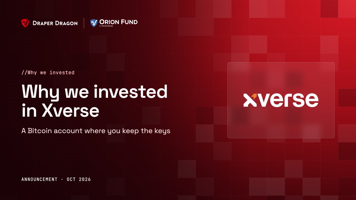 DraperDragon's tweet photo. Draper Dragon and @OrionFund have invested in @xverse, the self-custodial Bitcoin neobank, in a strategic round led by @DraperVC @TimDraper alongside @trustmachinesco. Xverse lets holders earn on their bitcoin, borrow against it without selling and pay over Lightning, all from one app where the keys stay with the user. Congrats to @YukanL and the team.