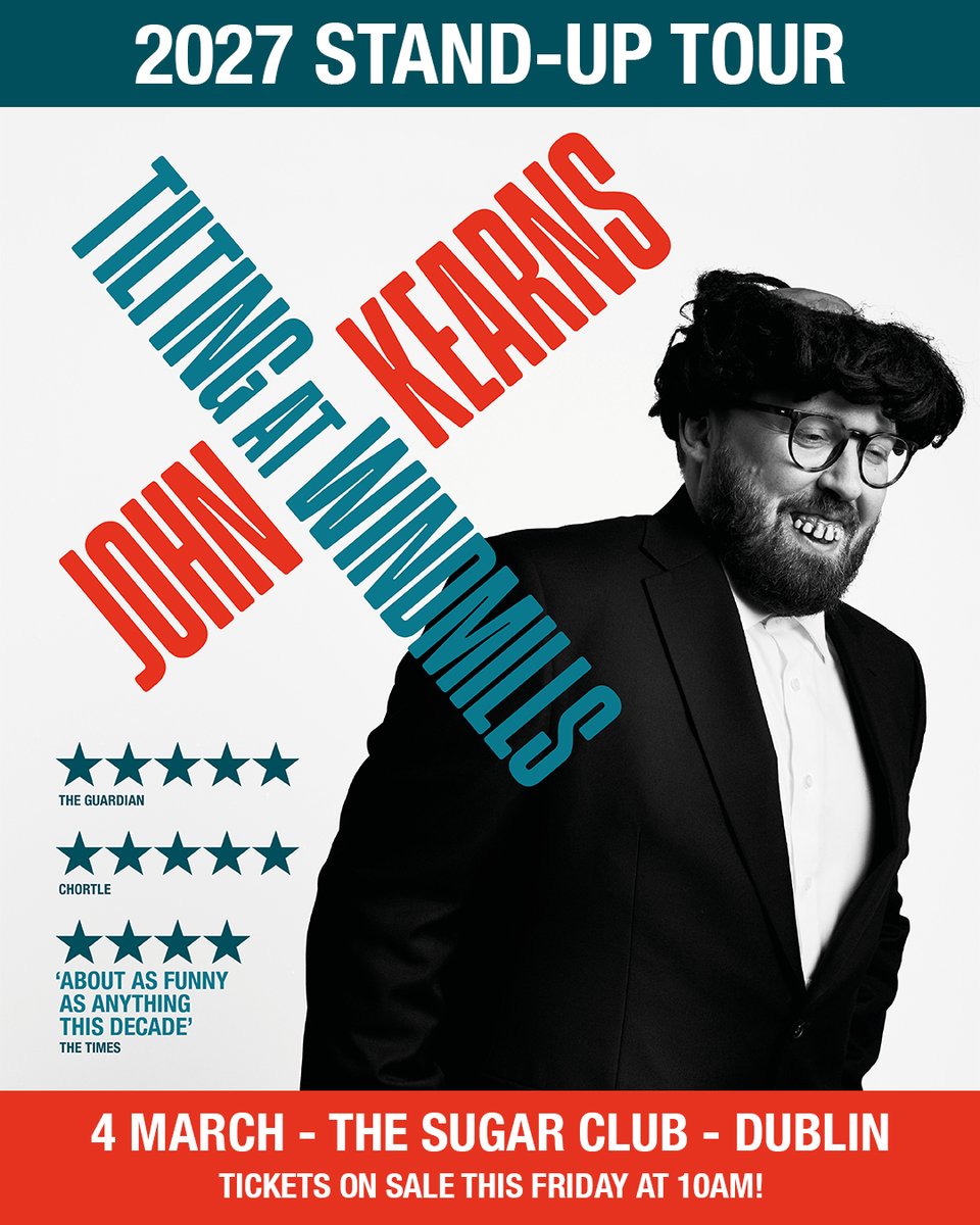 aikenpromotions's tweet photo. ★ ★ 𝗝𝗨𝗦𝗧 𝗔𝗡𝗡𝗢𝗨𝗡𝗖𝗘𝗗 ★ ★ 

Taskmaster alumni and double Edinburgh Comedy Award Winner, John Kearns is back with his stand-up show 'Tilting at Windmills'! 😅

📌 4 March 2027 | @sugarclubdublin 

🎫 Tickets on sale This Friday at 10AM https://t.co/ToWKQNGT1d