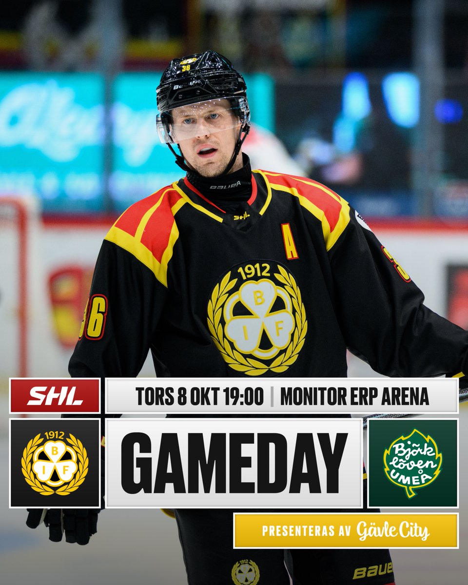 Brynas's tweet photo. GAMEDAY

🏆 SHL
🆚 IF Björklöven
⏰ 19:00
🏟️ Monitor ERP Arena
🎟️ https://t.co/KpnqIDCyI5
📺 TV4 Play &amp; TV12

Presenteras av: Gävle City https://t.co/VxPZHINJF7