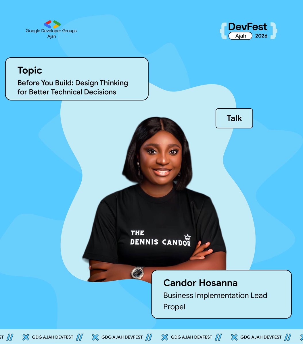 GdgAjah's tweet photo. Great solutions start with better thinking! 💡🚀

Candor Hosanna (Dennis) will be speaking on **Before You Build: Design Thinking for Better Technical Decisions.

Learn to think smarter before you build.

Register: https://t.co/aPg2nMnSES

#DesignThinking #Tech #devfest2026 https://t.co/LIwsusDUTk
