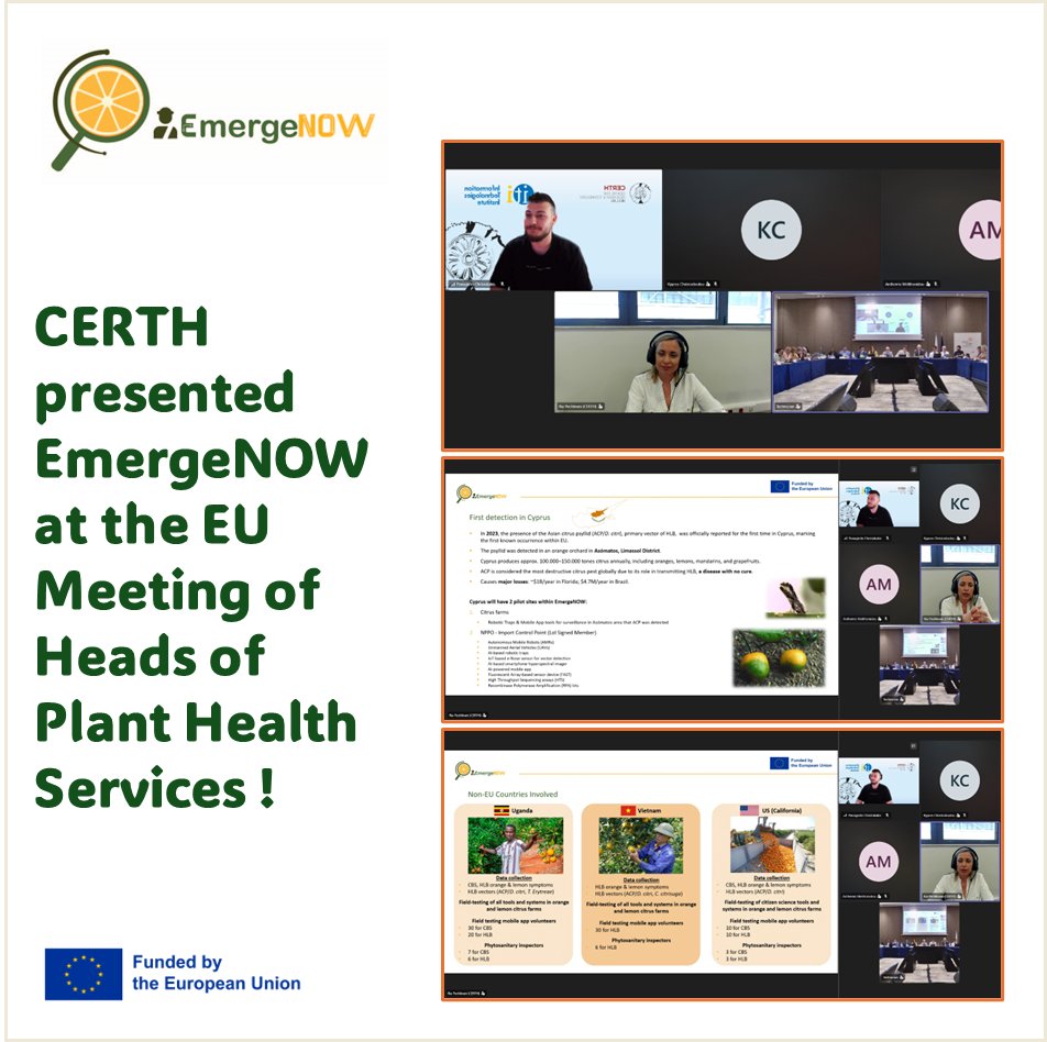 EmergeNOW_EU's tweet photo. @CERTHellas  presented #EmergeNOW at the EU Heads of Plant Health Services Meeting in Cyprus!

Dr. Ria Pechlivani highlighted emerging technologies for early citrus pest detection and stronger EU border inspections.

#HorizonEurope #PlantHealth https://t.co/5TXW47pTno