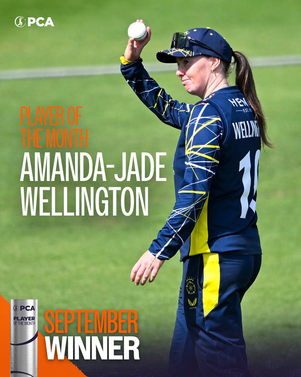 PCA's tweet photo. Between them, they took 41 wickets in nine matches at an average of 9.88 🤯

In recognition of their superb feats with the ball, Ethan Bamber &amp; Amanda-Jade Wellington have been voted as September's PCA Players of the Month 🏆

🔗 https://t.co/rb75Hlr7RE https://t.co/7XW9JX2z29