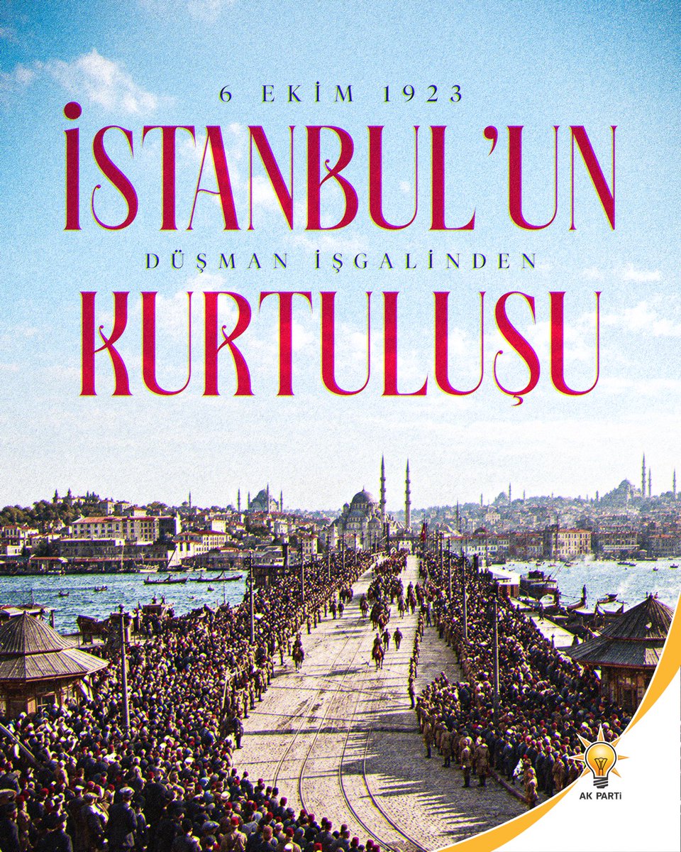 Akparti's tweet photo. İstanbul’un düşman işgalinden kurtuluşunun 103. yıl dönümü kutlu olsun.

Şanlı tarihimizin dönüm noktalarından biri olan bu anlamlı günde, İstanbul’u yeniden özgürlüğüne kavuşturan tüm kahramanlarımızı rahmet ve minnetle yâd ediyoruz. https://t.co/px3VYChrea