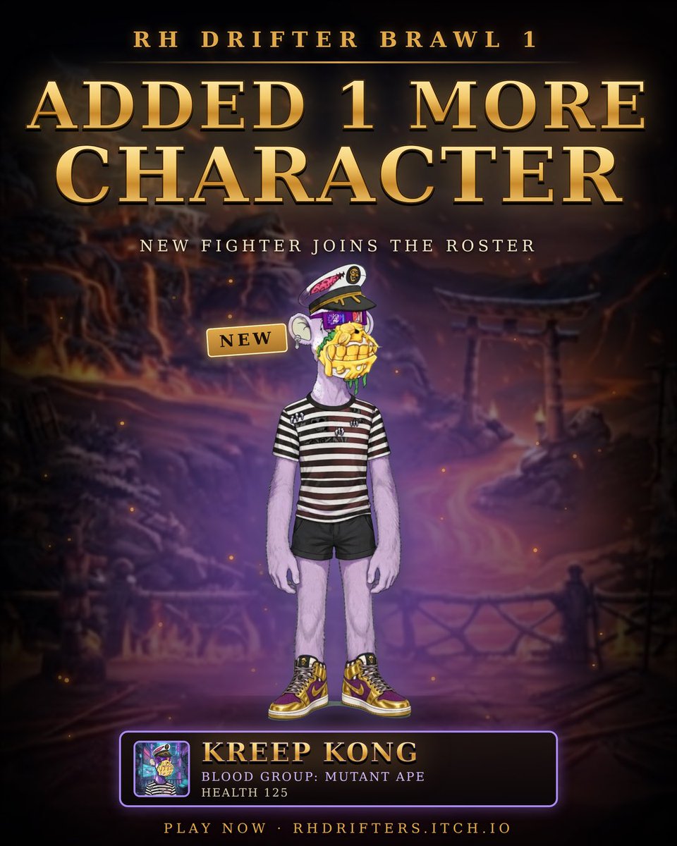 rhdrifters's tweet photo. Added 1 more character in our roster 👀

KREEP KONG FROM MUTANT APE FAMILY 🔥 

check out our game on ITCH. supports all devices just one click play online game. 20 characters in the roster already 😎

https://t.co/Sk7ekq84l8 https://t.co/xTbwEzQE6l