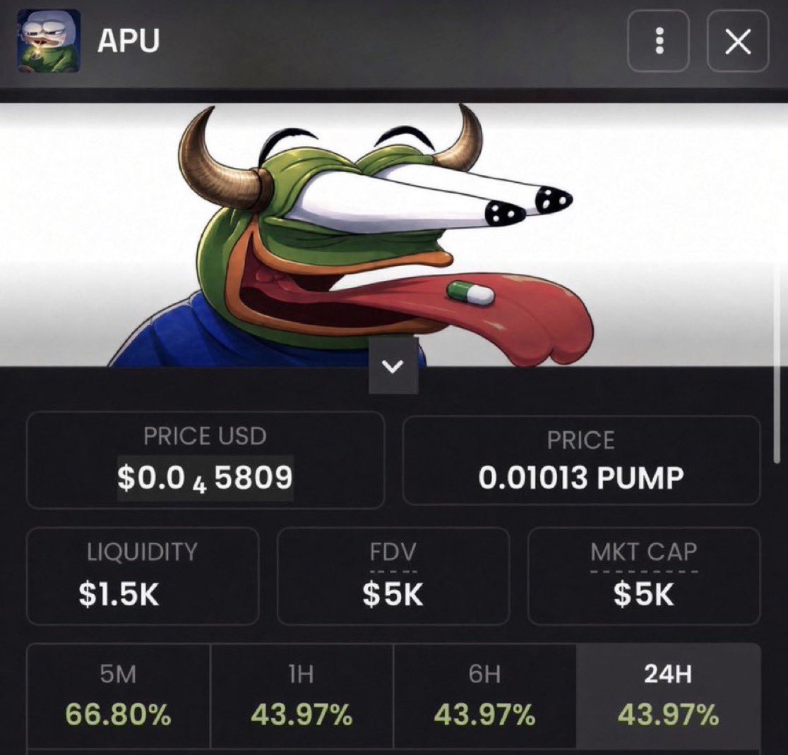 MemeRaider67a's tweet photo. $APU

CA: E7eCZS2cq655qJ7uVx3dSHR2zK31kwNQsWS6P6Hpump

#Solana #Robinhood #Memecoin #Memecoin1000x #FOMO https://t.co/LmfZCsynnE