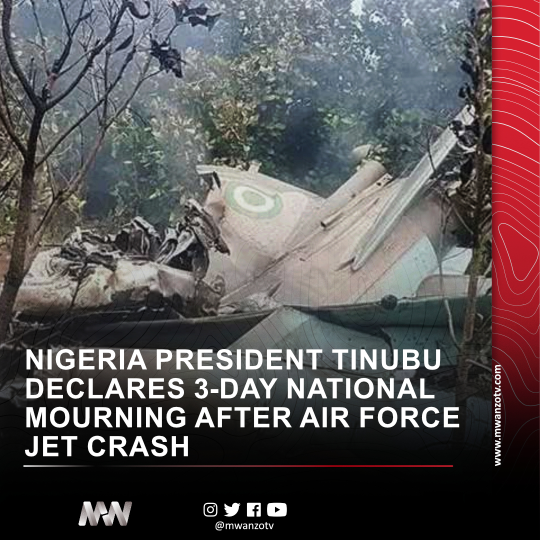 MwanzoTv's tweet photo. #BREAKING: NIGERIA PRESIDENT TINUBU DECLARES 3-DAY NATIONAL MOURNING AFTER AIR FORCE JET CRASH
President Bola Ahmed Tinubu has declared a three-day national mourning following the tragic crash of a Nigerian Air Force ATR‑42 aircraft in Ondo State that claimed the lives of 25 passengers and seven crew members.

In a statement issued by his spokesman, Bayo Onanuga, the President directed that flags be flown at half-mast nationwide as a mark of respect to the fallen officers.

The aircraft, on a routine mission from Benin to Lagos, went down near a naval base in the Igbokoda area of Ondo State. 

Tinubu described the incident as “a painful moment for our Armed Forces and for the entire nation,” adding that the sacrifice of Air Force personnel “will never be forgotten.”

The President has ordered the Nigerian Air Force to commence a thorough investigation into the cause of the crash to prevent future occurrences.