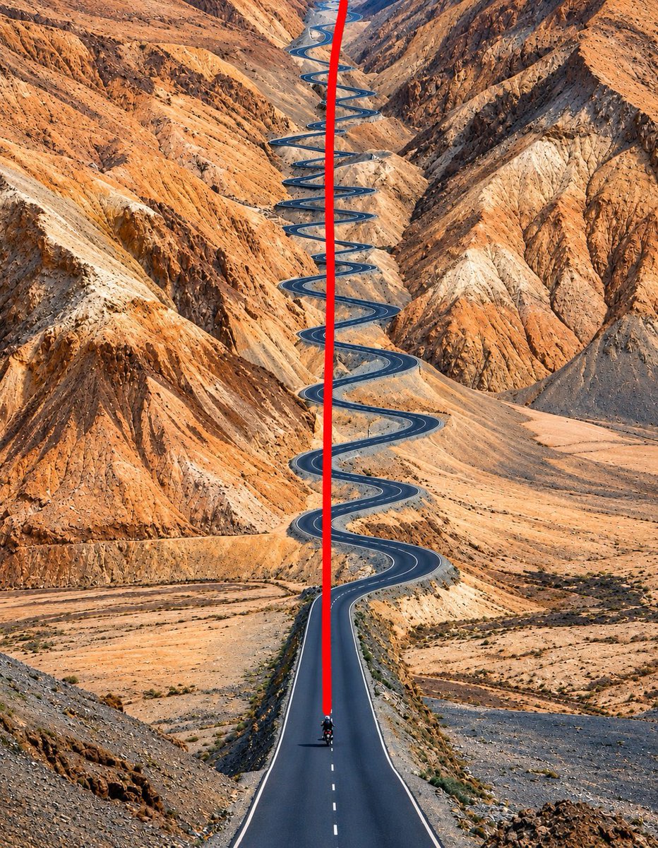 IAmSahib__'s tweet photo. Hey @grok, what would actually happen if they built this road straight? 👀 https://t.co/SpYEeJ9po7