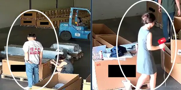 takano_r's tweet photo. これは米検察が公開した監視カメラ画像。
東南アジアの倉庫で、ドライヤーの熱風をサーバーの箱に当て、シリアル番号のシールをはがしている。目的は、米国の輸出規制をかいくぐり、エヌビディアのAI半導体を中国へ持ち込むことだったとみられる。

これは氷山の一角。最先端AI半導体を中国に密輸するための巨大な「闇市場」が生まれている。（続）