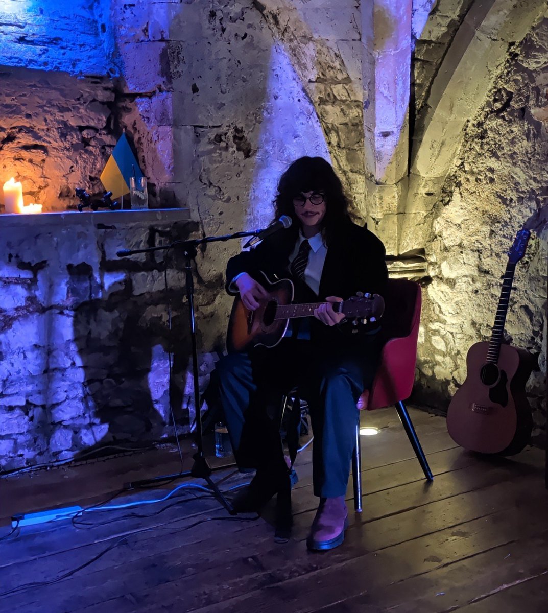 MeadeJordan's tweet photo. Not every day do you find yourself in a medieval crypt in Kent, interviewing one of the defining voices of Ukraine. 

It was truly a privilege to have you with us #SadSvit - An unforgettable evening raising funds for the Armed Forces of Ukraine 🇺🇦

 #UkrainianMusic @UkrEmbLondon https://t.co/7N7BsSR9W7