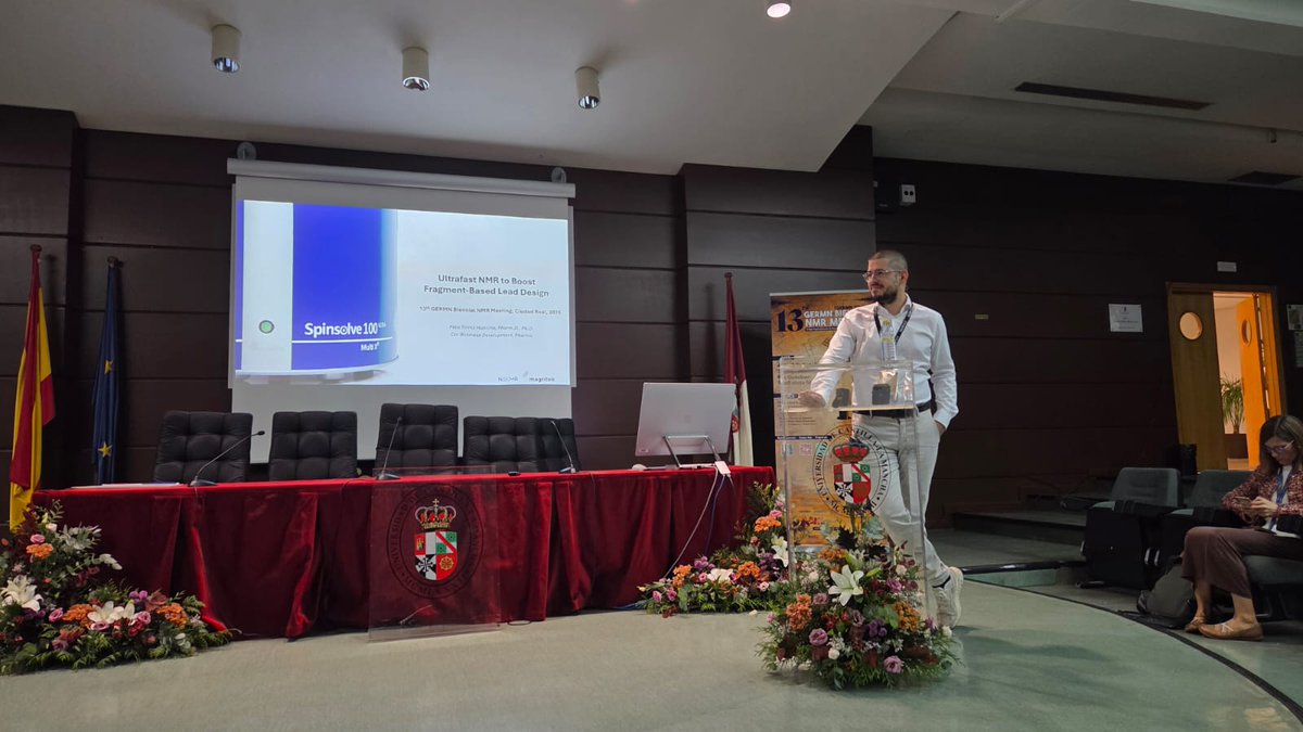 germn2026's tweet photo. 🌅 We kick off the second day of #GERMN2026 with an invited lecture by Félix Torres:
🧲 “Ultrafast NMR to Boost Fragment-Based Lead Design”
A great start to another exciting day of NMR science in Ciudad Real! 🧪✨
#NMR #NMRspectroscopy #GERMN2026 https://t.co/YzbqrYMTmh
