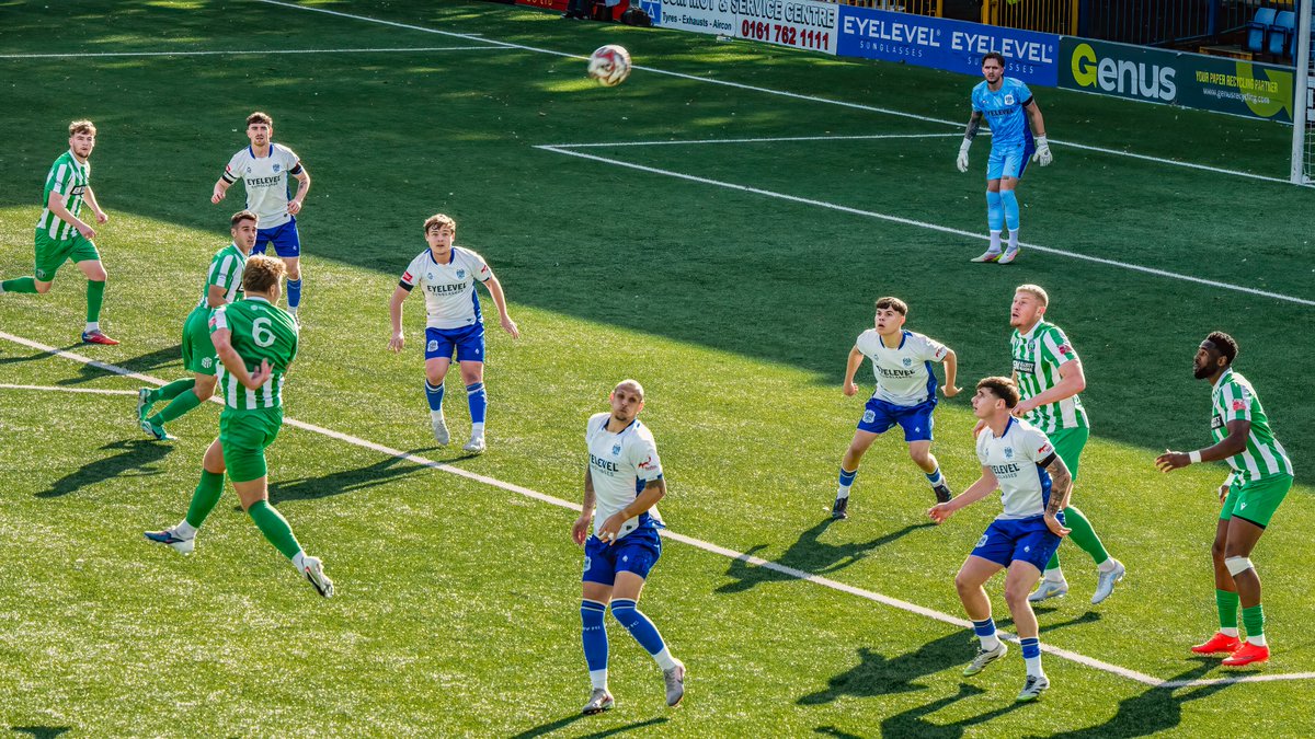 GomboczSteve's tweet photo. The Bury defence in action against Bromsgrove Sporting on the 3/10/26. Working hard for the win. @buryfcofficial #bfc140 #shaker #BuryFC #PartOfit @whitebluearmy https://t.co/Z3Y83FooI7