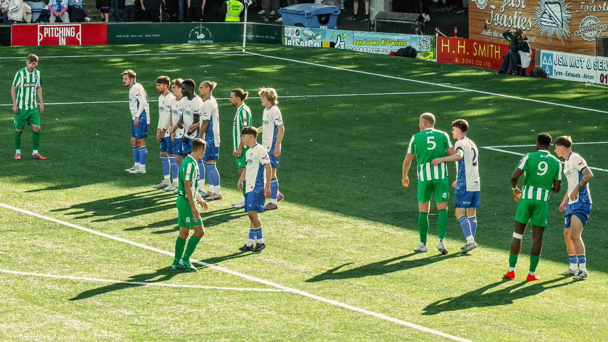 GomboczSteve's tweet photo. The Bury defence in action against Bromsgrove Sporting on the 3/10/26. Working hard for the win. @buryfcofficial #bfc140 #shaker #BuryFC #PartOfit @whitebluearmy https://t.co/Z3Y83FooI7