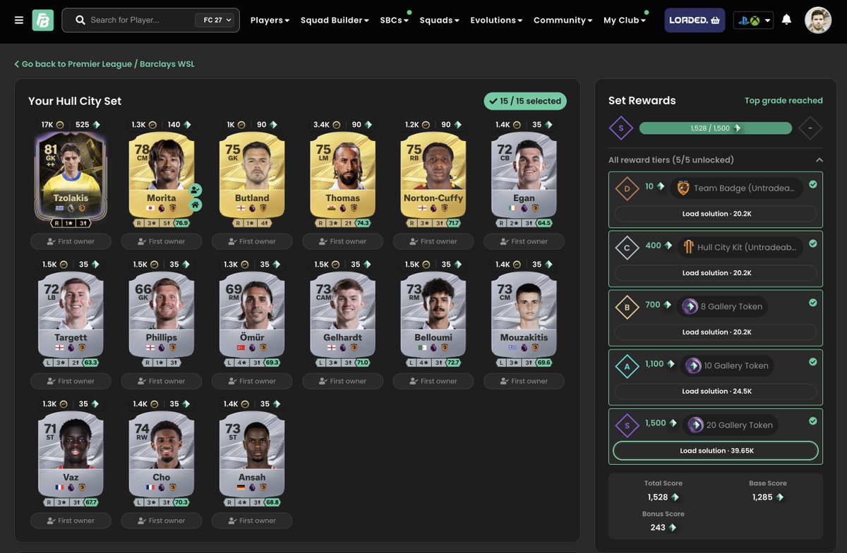 FUTBIN's tweet photo. 🚨 MEGA GALLERY TOKENS THREAD - 863 TOKENS WITHOUT FIRST OWNER 🚨

Cheapest Solutions for every single club that gives out Gallery Tokens! 👇

🏴󠁧󠁢󠁥󠁮󠁧󠁿 Birmingham City (S-Tier/25 Tokens)
🏴󠁧󠁢󠁥󠁮󠁧󠁿 Hull City - (S-Tier/38 Tokens)
🏴󠁧󠁢󠁥󠁮󠁧󠁿 London City Lionesses (S-Tier/80 Tokens)
🇪🇸 Tenerife (S-Tier/28 Tokens)