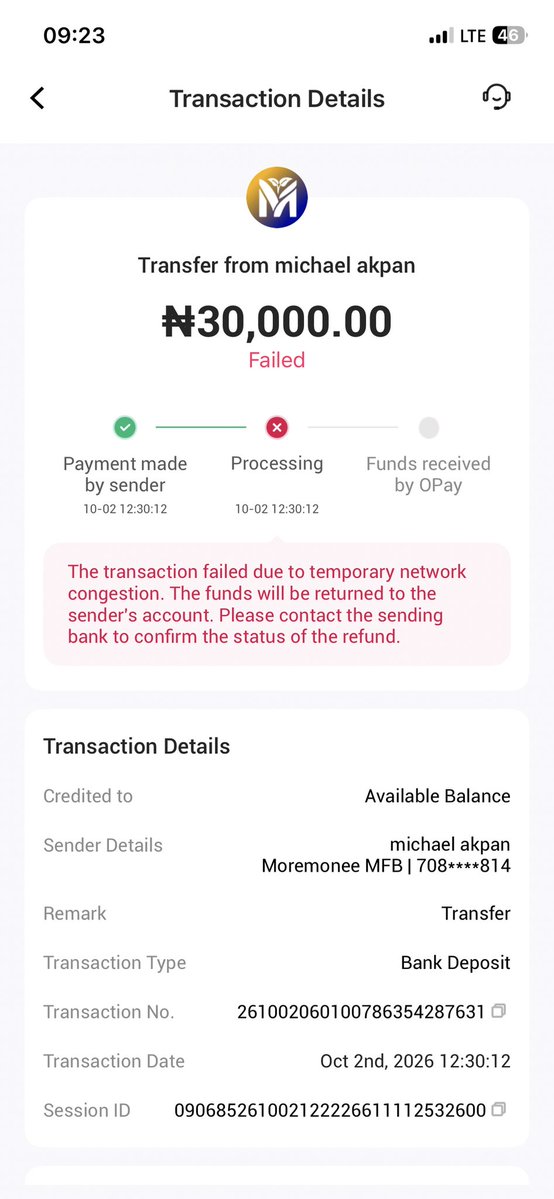MiKha_El_'s tweet photo. On Oct 2nd, 2026, I made two transactions using @MoremoneeBank to two separate @OPay_NG accounts—mine and a friend's. Although the transactions were successful, neither the recipient nor I have received the funds in our wallets. Proofs: https://t.co/pgcy4gNt3Z