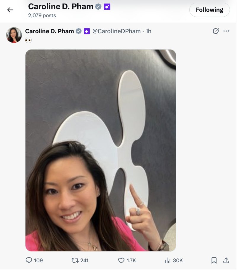 Xfinancebull's tweet photo. 🚨 $XRP WATCH: Caroline Pham just posted this beside a giant Ripple logo 👀

It sure looks like she may be at Ripple HQ, but she gave ZERO context.

What is she doing there?
IYKYK! https://t.co/qQzHnLGmhh