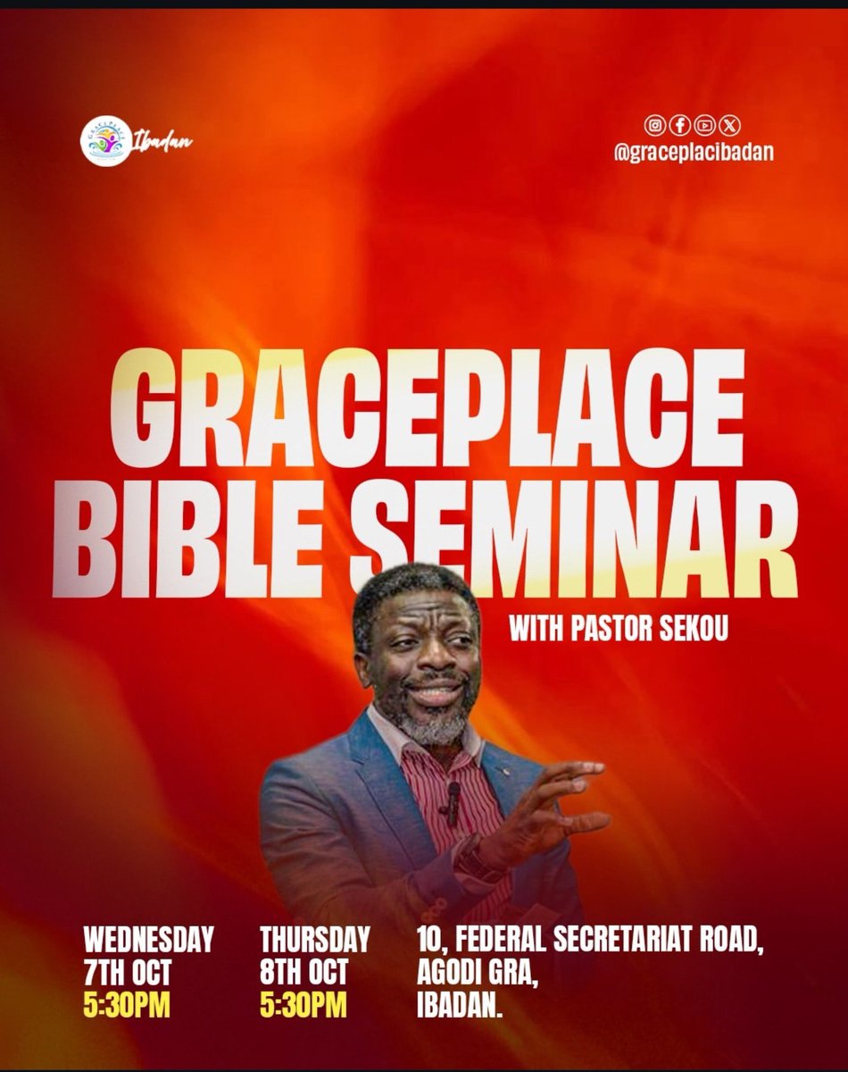 ayo__salau's tweet photo. GracePlace Ibadan &amp; Lagos host Pastor Sekou for Bible Study &amp; Seminar. Ibadan: Wed &amp; Thu. Lagos: Fri – Sun. 

Come around! https://t.co/sx7JJ6I0JZ