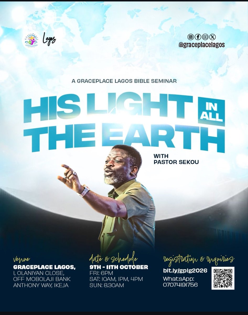 ayo__salau's tweet photo. GracePlace Ibadan &amp; Lagos host Pastor Sekou for Bible Study &amp; Seminar. Ibadan: Wed &amp; Thu. Lagos: Fri – Sun. 

Come around! https://t.co/sx7JJ6I0JZ