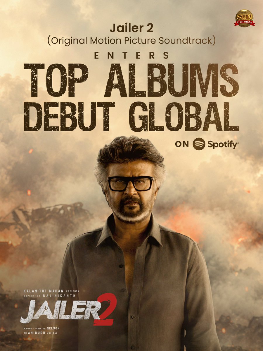 anirudhofficial's tweet photo. #Jailer2 album on global top albums @Spotify and a 100 mil streams on audio platforms already 📈
Love you all 🫶 https://t.co/yxuR8gS4fx