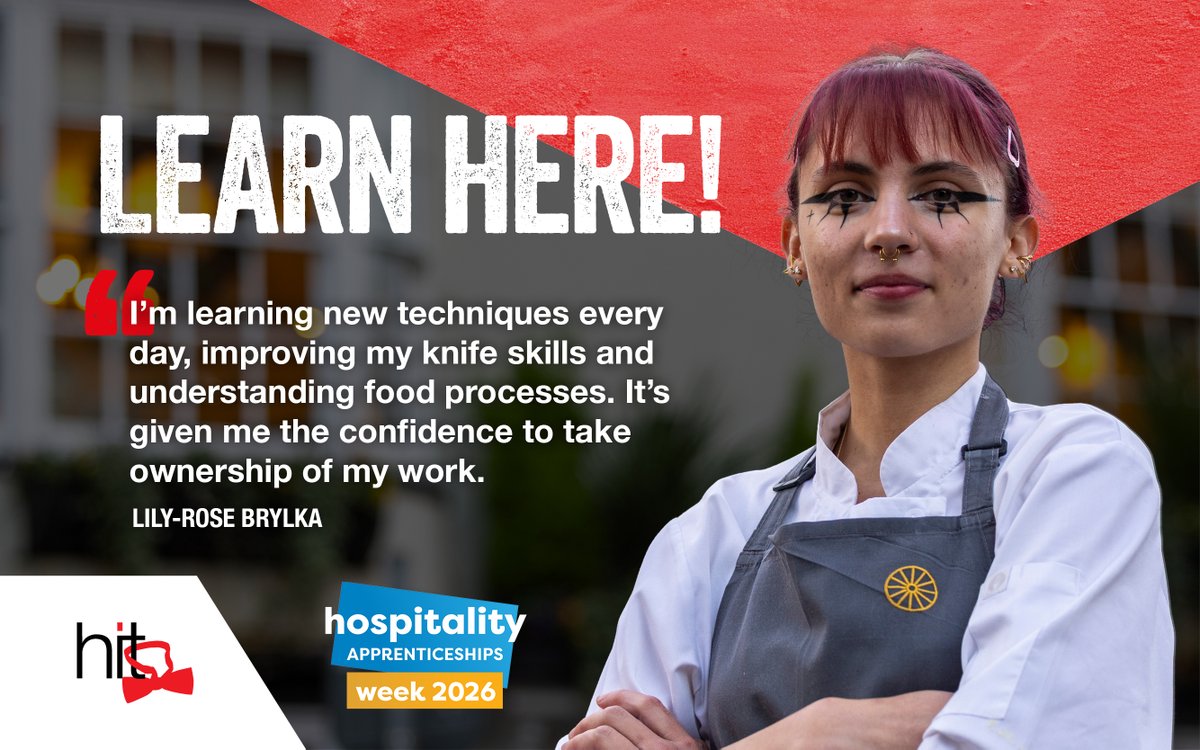 HITTraining's tweet photo. Hospitality apprenticeships combine structured training with real workplace experience, giving apprentices the chance to put their learning into practice every day. Learn today. Build confidence. Build your future.
#HAW26 #StartHereGoAnywhere https://t.co/WFt5eBrPz6