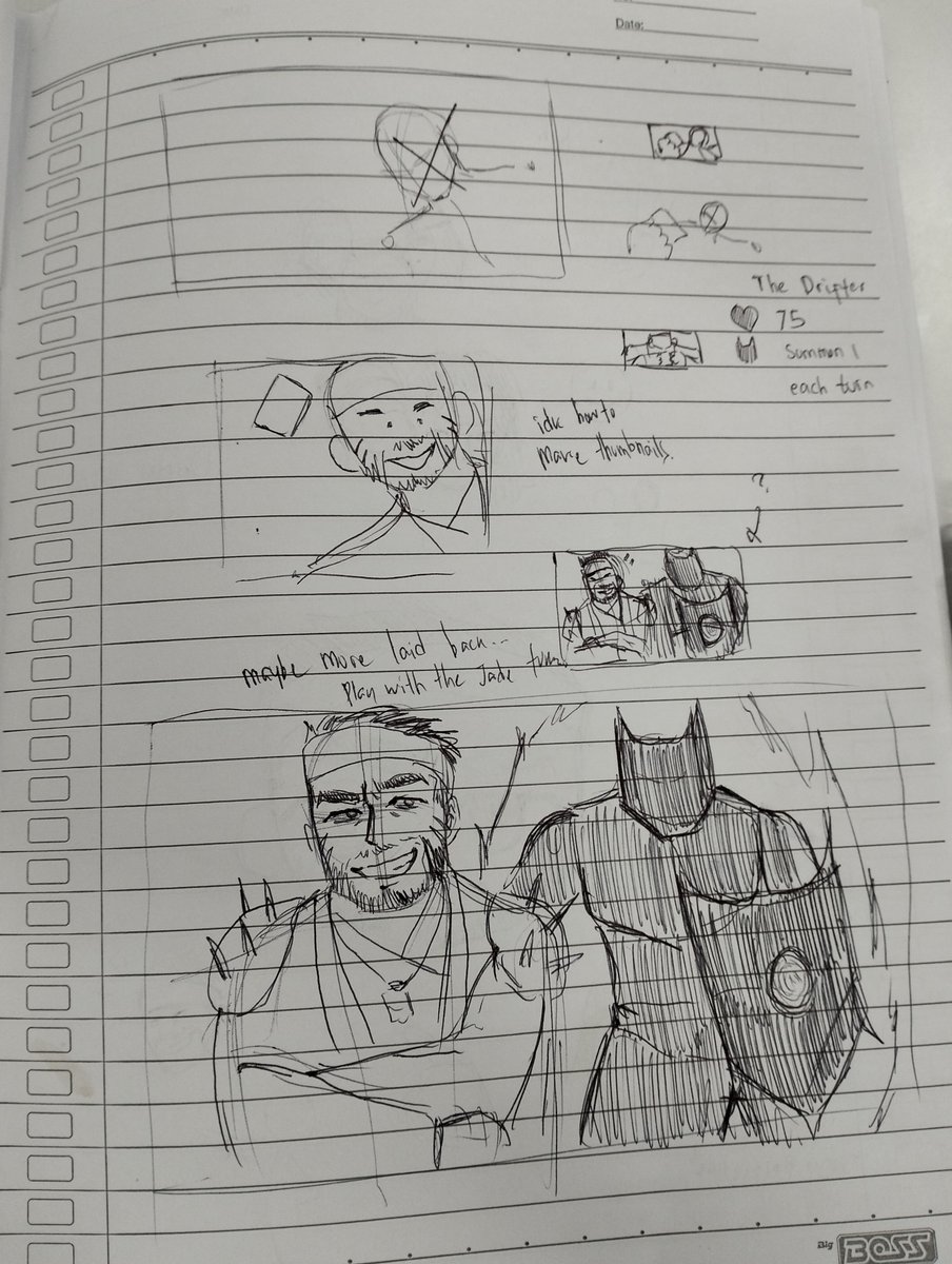 Karisuta_san's tweet photo. A LOT of Destiny 2 Drifter and Eris doodles during class cuz. Aaaaaa. Featuring a Slay the Spire 2 but instead if Necrobinder, Drifter is there. Idk guys I love #DrifterDestiny2 https://t.co/ei1phKXZbE