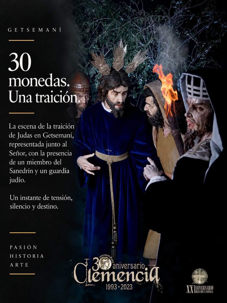 reflejosdepenit's tweet photo. CARTEL 30 AÑOS, 30 MONEDAS.

Una recreación fotográfica inspirada en la traición de Judas en Getsemaní para conmemorar los 30 años de la bendición del Santísimo Cristo de la Clemencia.

Una escena construida para ser fotografiada.

Hdad. de la Clemencia https://t.co/PLZzo3dL5u