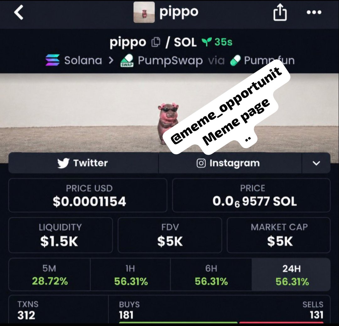 meme_opportunit's tweet photo. $pippo was aped at $5.0K mcap and pushed toward $177K mcap! Another strong move from an early setup. More calls are being prepared. Follow me + join my TG Group &amp; Discord so you’re ready for the next opportunity.
#Crypto #Trading

CA 
HMroT3TAEAoQuA8KuF8KzbKWRrbyrjECGo5FqgzRpump https://t.co/XK5jzu0hao
