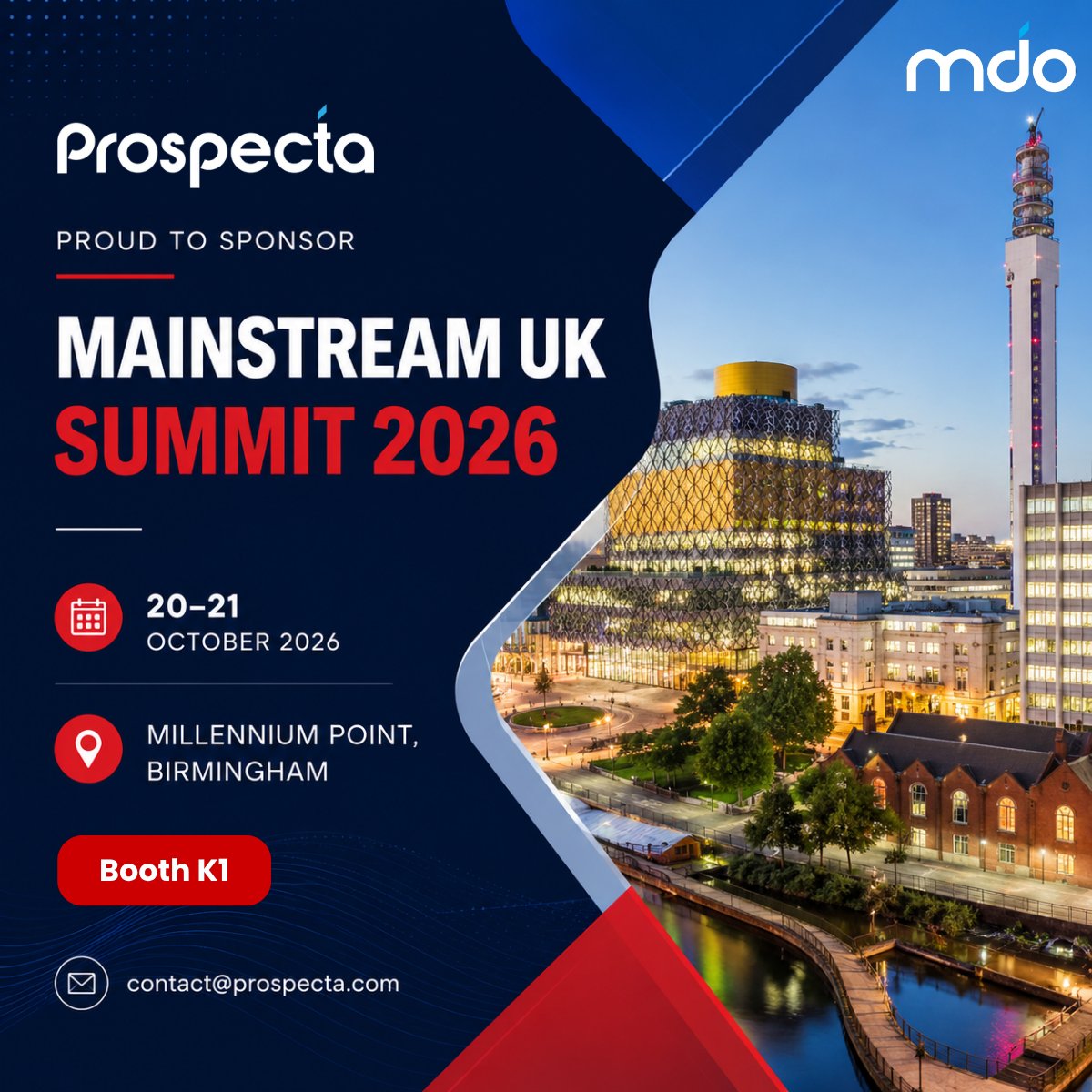 ProspectaMDO's tweet photo. Trusted asset data is the foundation of reliable operations.

Prospecta is proud to be a sponsor of MAINSTREAM Summit UK 2026, joining the Maintenance & Reliability community in Birmingham on 20–21 October.

For asset-intensive organisations, improving maintenance and reliability goes beyond technology. It starts with having accurate, governed, and connected asset and material master data that teams can trust across the asset lifecycle - from planning and procurement to maintenance and operations.

At Prospecta, we help organisations address the data challenges that sit behind asset performance, including asset master governance, MRO data quality, material standardisation, classification, enrichment, and AI-ready data foundations.

We’re looking forward to bringing these perspectives to the conversations at MAINSTREAM UK, connecting with maintenance and reliability leaders, and exploring how better data can enable better asset performance.

We shall see you at Millennium Point, Birmingham on 20–21 October 2026 at Booth K1

#MAINSTREAMUK26 #Prospecta #AssetManagement #AssetPerformance #MaintenanceAndReliability #MRO #MasterData #DataGovernance #AssetData #SupplyChain #Maintenance #ReliabilityEngineering #AI #DigitalTransformation