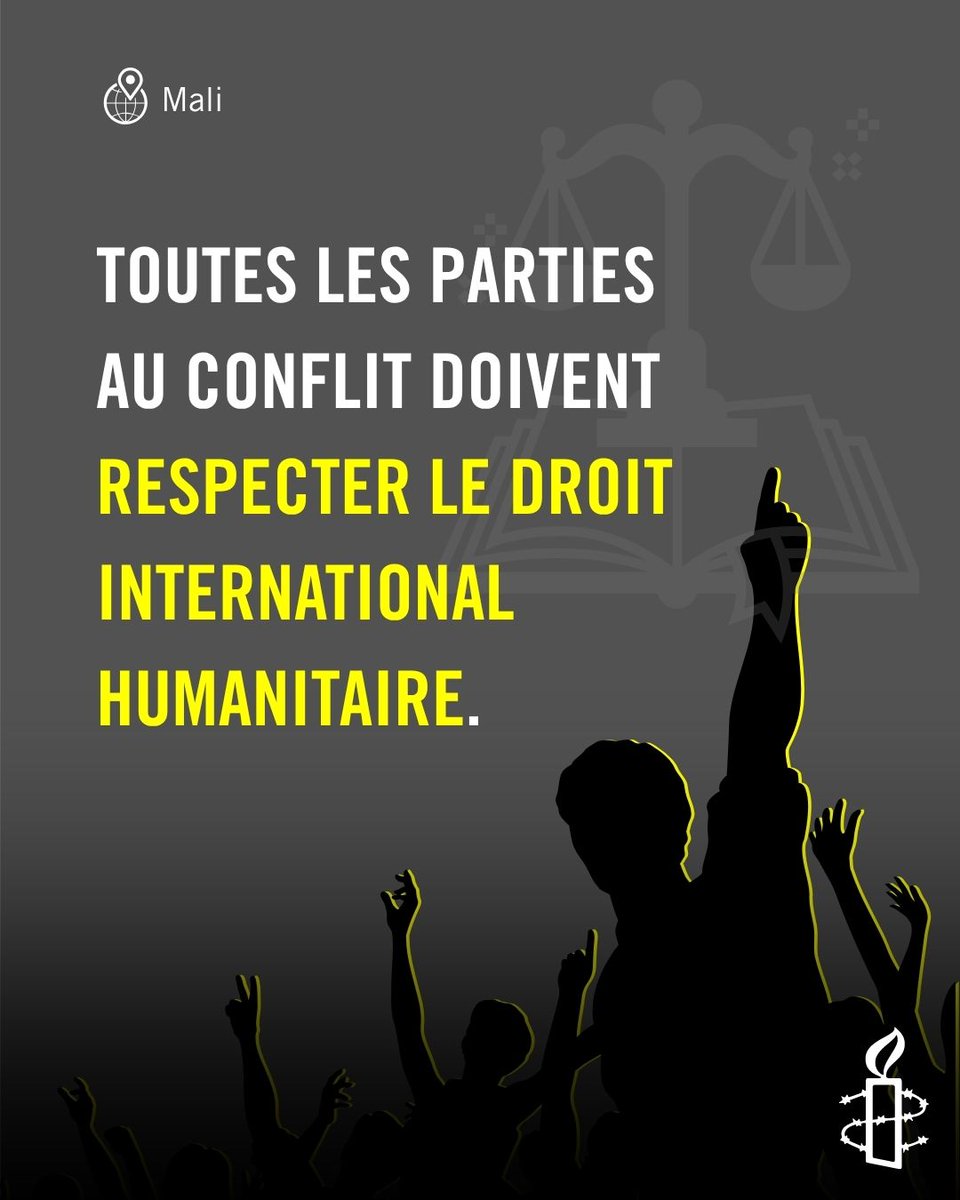 AmnestyWARO's tweet photo. Toutes les parties au conflit doivent protéger les civils contre les violences.

Les groupes armés doivent mettre fin aux sièges qui privent illégalement les populations civiles de l’accès à la nourriture, aux soins de santé, à l’eau et aux autres biens et services essentiels à leur survie. Ils doivent également garantir la liberté de circulation des civils.

En savoir plus : https://t.co/IkiGwO9TWc 

#Mali #DroitsHumains #ProtégerLesCivilsAuMali #MaliNulNestEpargne