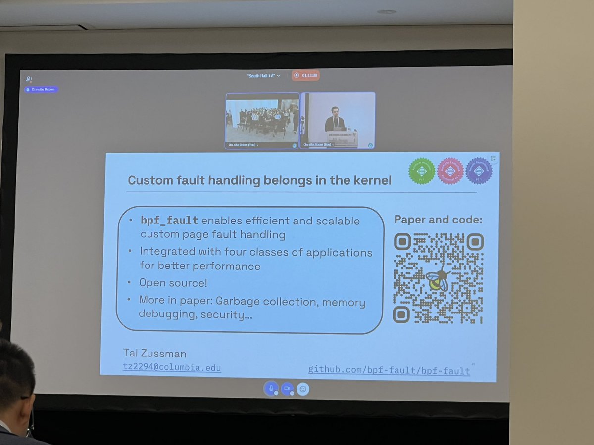 FBorsik's tweet photo. “#bpf_fault: Custom Page Fault Handling with #eBPF” - @talzuss at @linuxplumbers 2026
https://t.co/v6JYdlcwI8
#LinuxPlumbers #OpenSource #Linux #FLOSS #FOSS #LinuxKernel #Kernel #LinuxPlumbers2026 #BPF #latency https://t.co/2w8DO80VXt