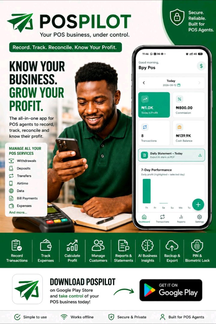 scholarsguruu's tweet photo. 📲 Download POSPILOT on Google Play:
https://t.co/3mPFUimiMH

POSPILOT — Your POS business, under control.

#DaraxiInc #POSPILOT #POSBusiness #POSAgents #Fintech #BusinessManagement #Nigeria #SmallBusiness #Entrepreneurship #BusinessTechnology #ProfitManagement https://t.co/YYhTga73l0