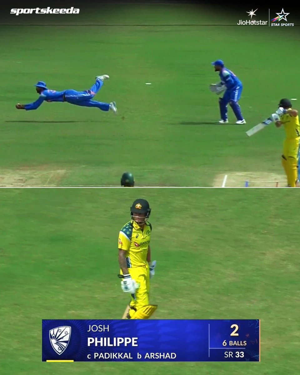 Sportskeeda's tweet photo. A STUNNER from Devdutt Padikkal to dismiss Josh Philippe! ๐๐ฅ
Australia A are in deep trouble at 30/3 after 4.2 overs. โ
#Cricket #IndiaA #Sportskeeda https://t.co/X9KbkPdIgF